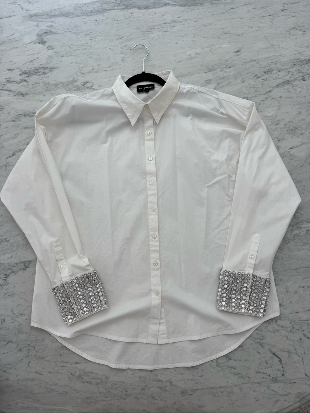 Embellished Cuff White Button-Down Dress Shirt - Unknown Brand